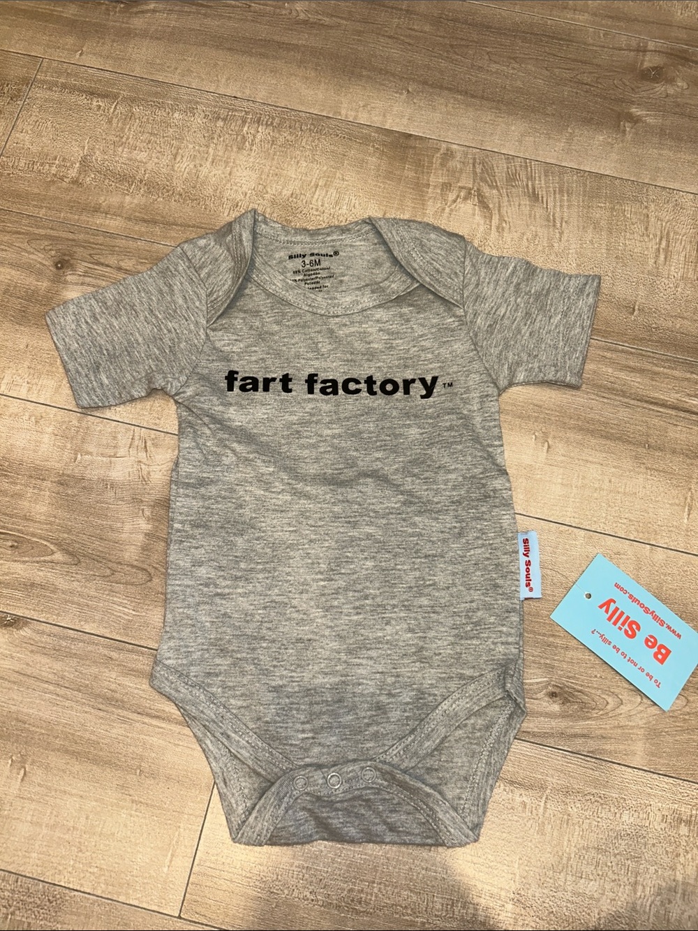 Gray 'fart factory' Short Sleeve Baby Bodysuit